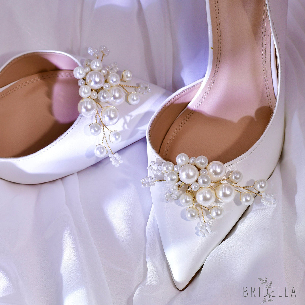 Pearl Bridal Shoe Clips Wedding Heel Decoration - Bridella BHX70 - Gold