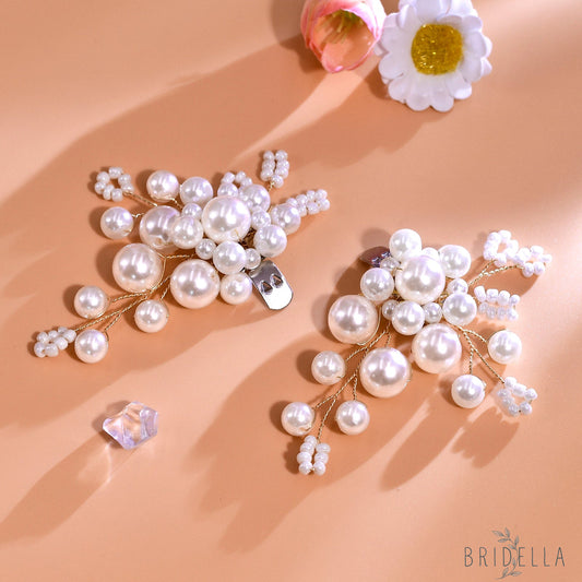 Pearl Bridal Shoe Clips Wedding Heel Decoration - Bridella BHX70 - Gold
