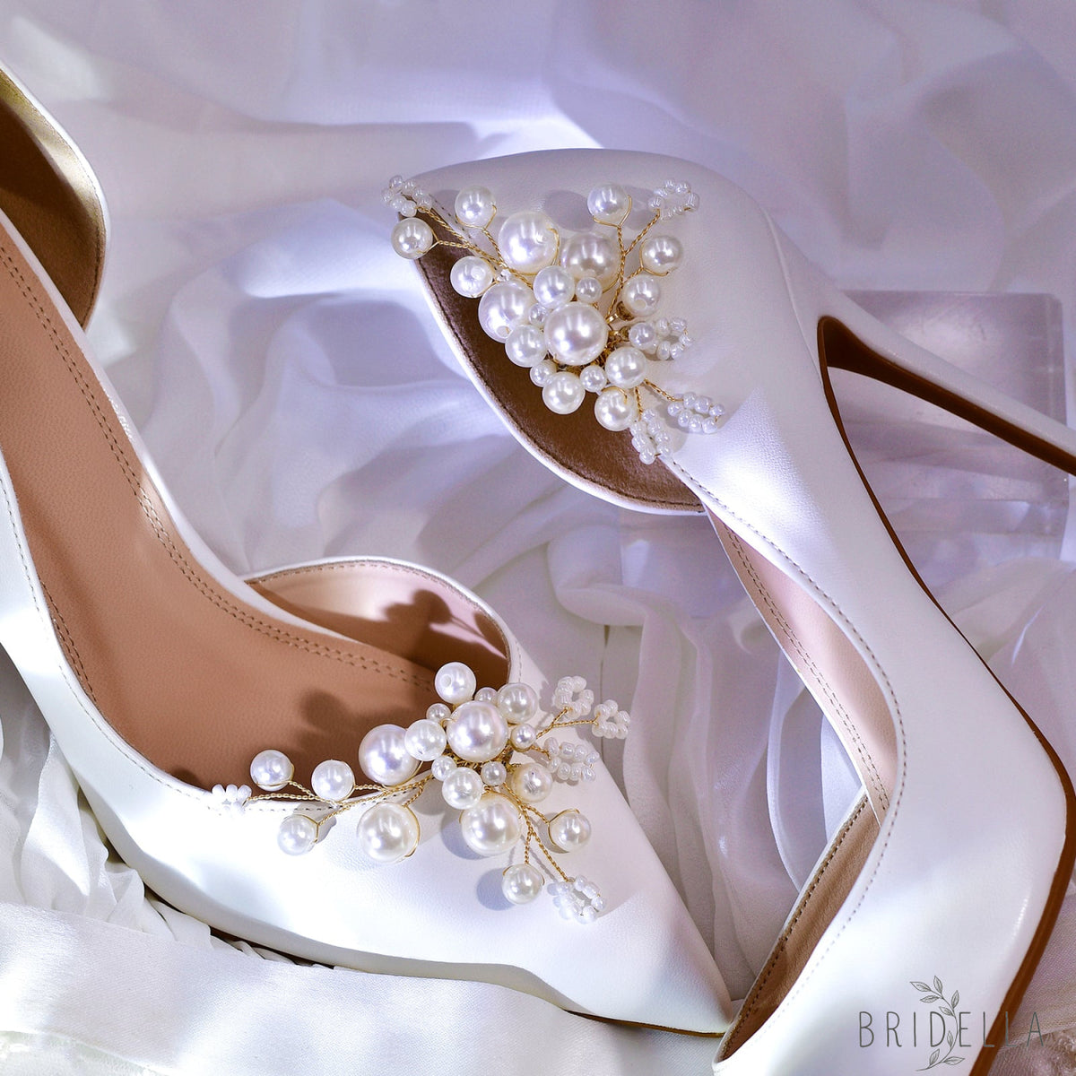 Pearl Bridal Shoe Clips Wedding Heel Decoration - Bridella BHX70 - Gold