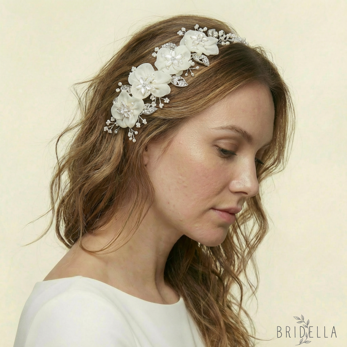 Pearl Flower Bridal Hair Vine Wedding Headpiece – Bridella BHP274-S - White