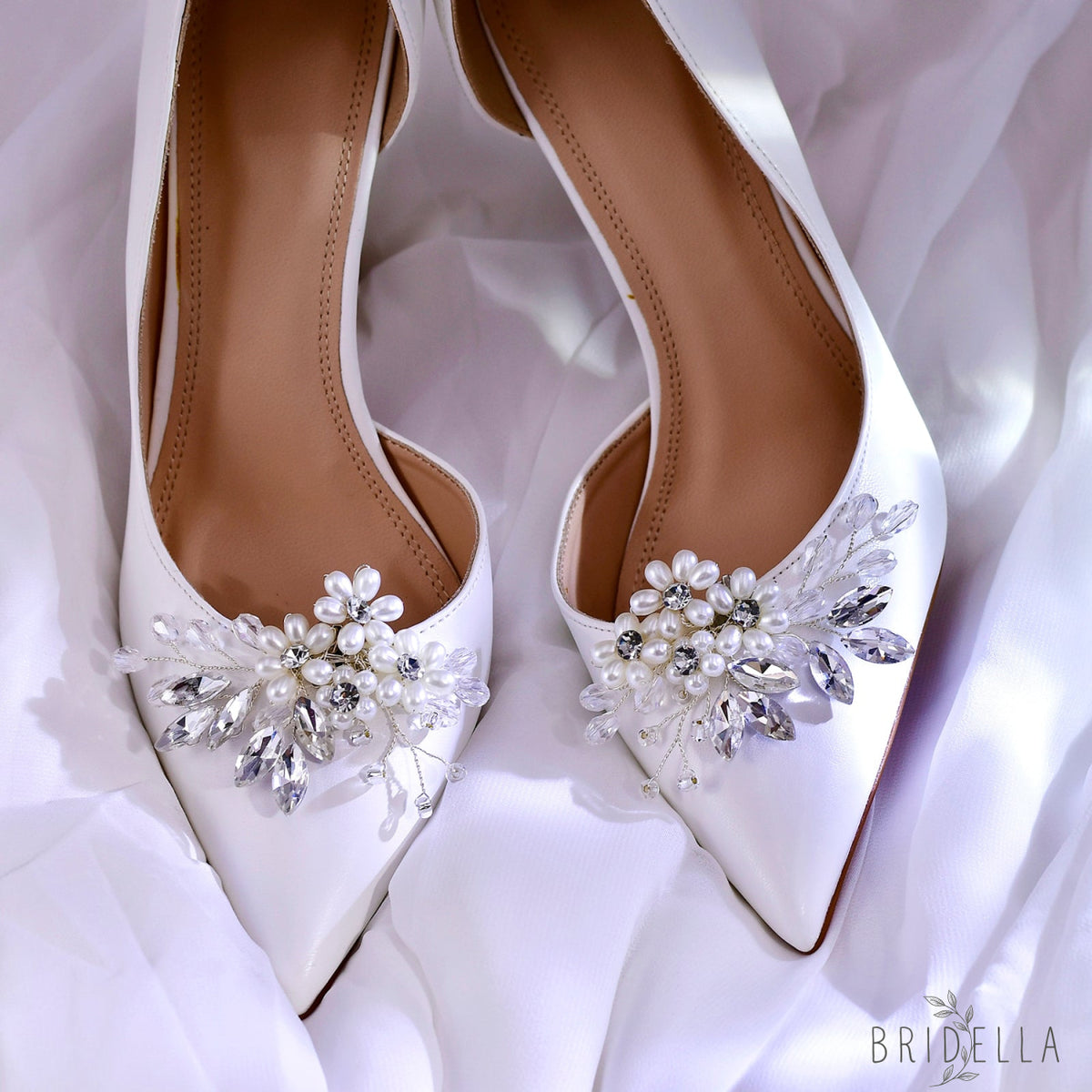 Pearl Flower Bridal Shoe Clips Wedding Heel Decoration - Bridella BHX69 - White