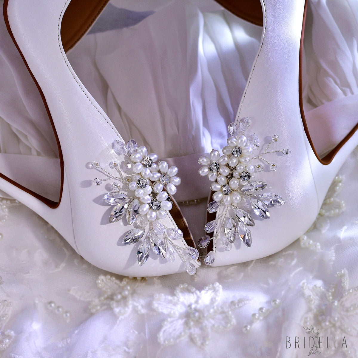 Pearl Flower Bridal Shoe Clips Wedding Heel Decoration - Bridella BHX69 - White