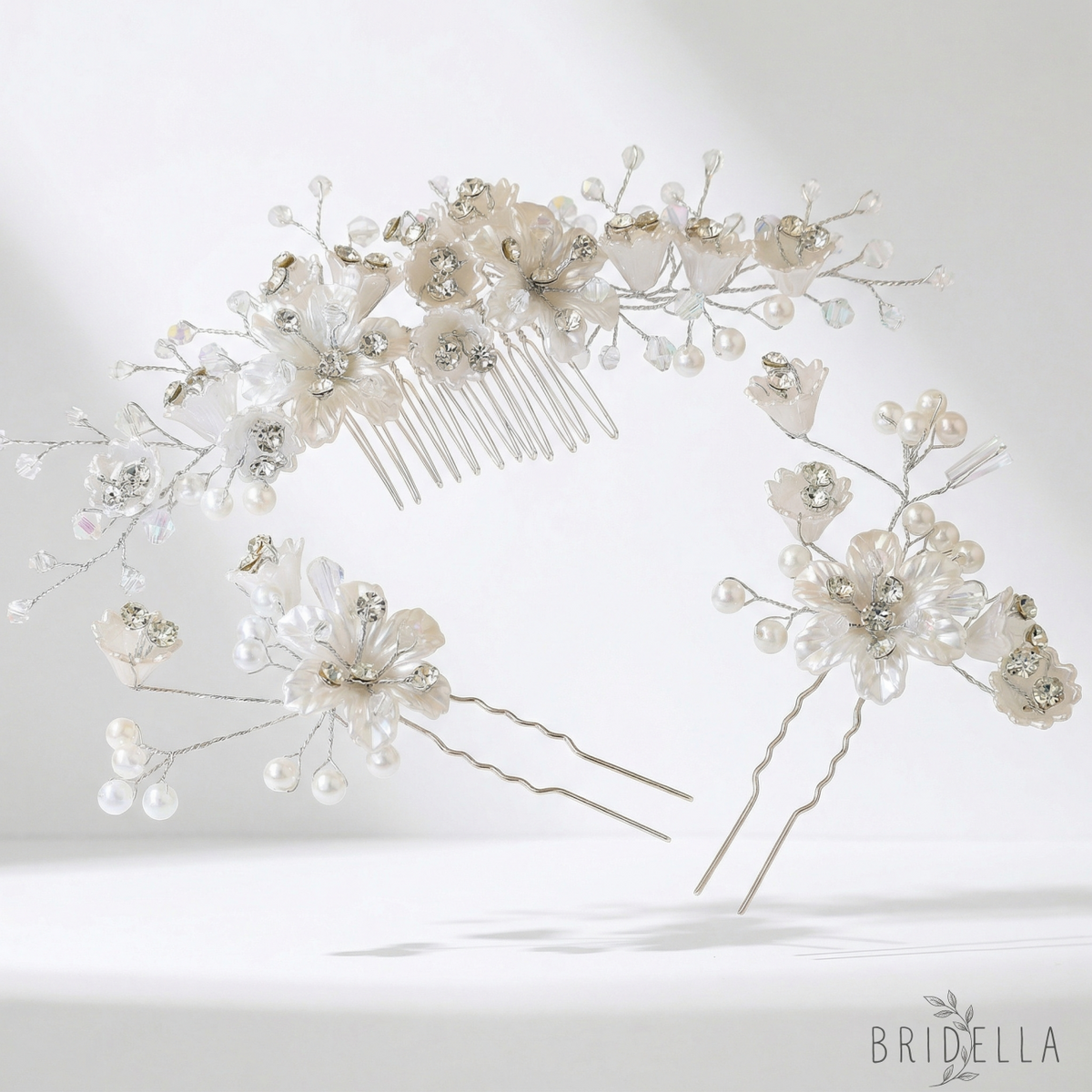 Pearl Flower Three Piece Bride Headpiece Wedding - As picture