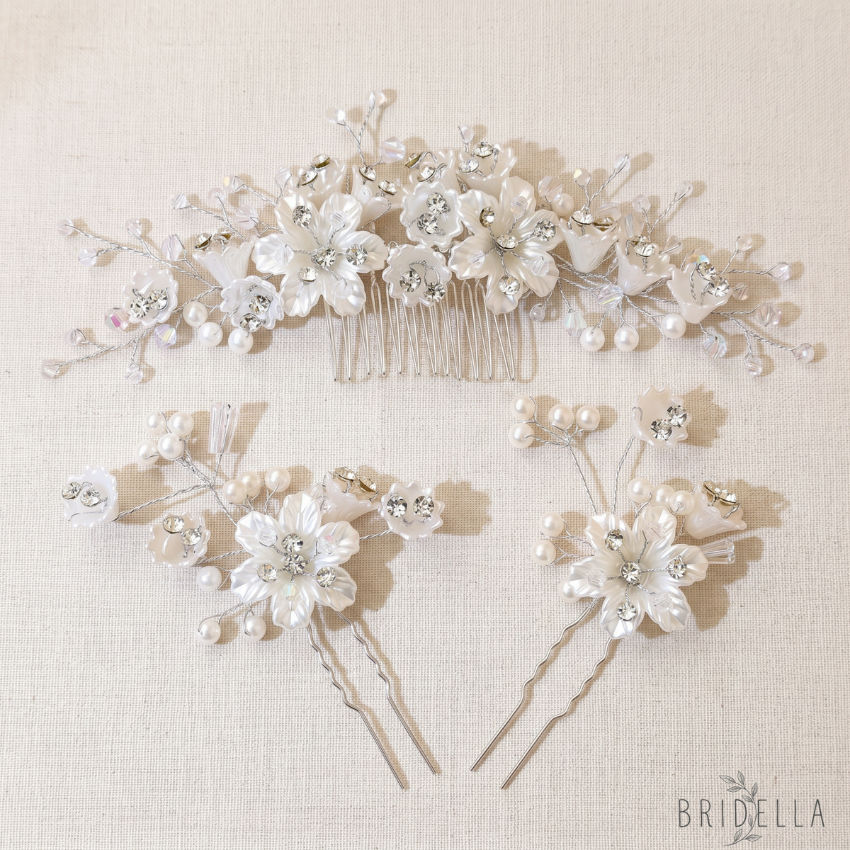Pearl Flower Three Piece Bride Headpiece Wedding - As picture