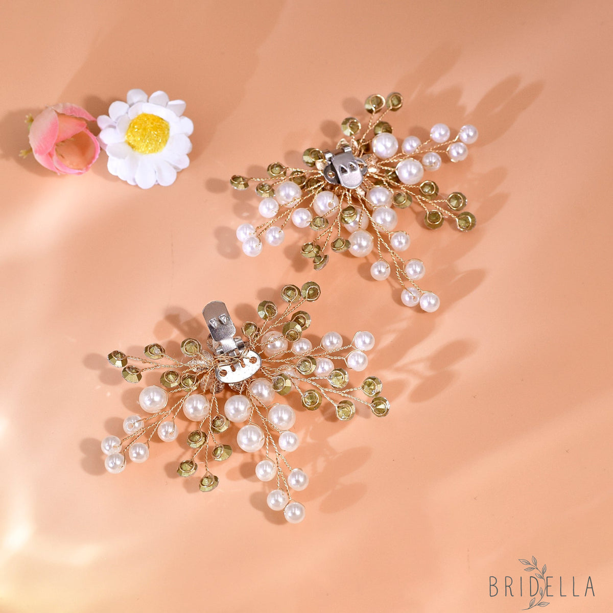 Pearl Gold Bridal Shoe Clips Wedding Heel Decoration - Bridella BHX61 - Gold