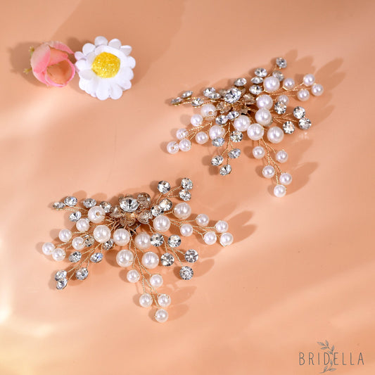 Pearl Gold Bridal Shoe Clips Wedding Heel Decoration - Bridella BHX61 - Gold