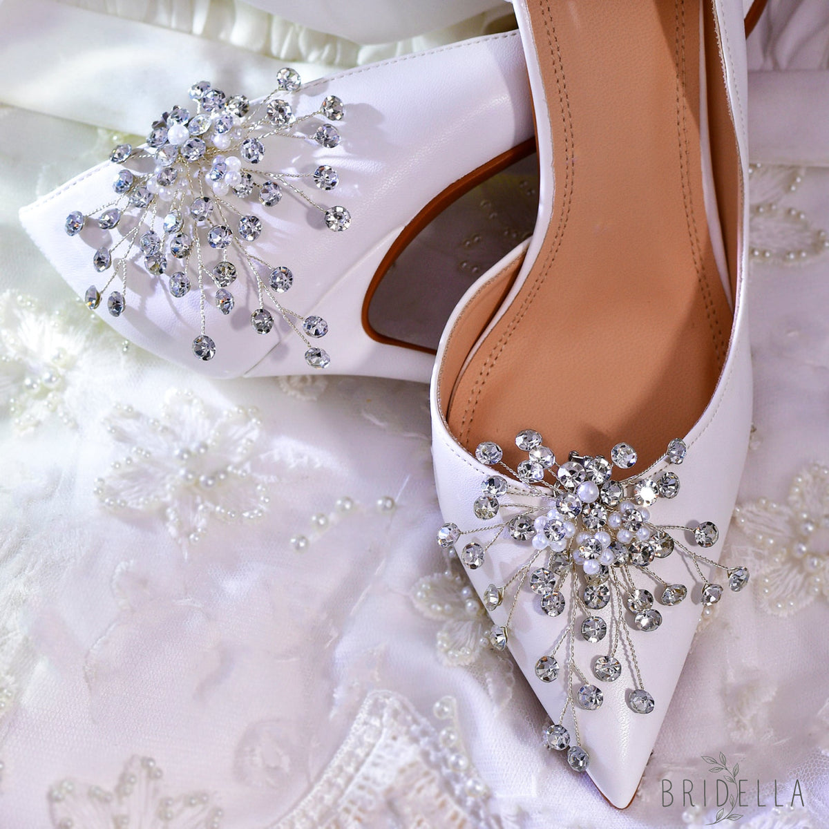 Pearl Rhinestone Bridal Shoe Clips Wedding Heel Decoration - Bridella BHX56 - White
