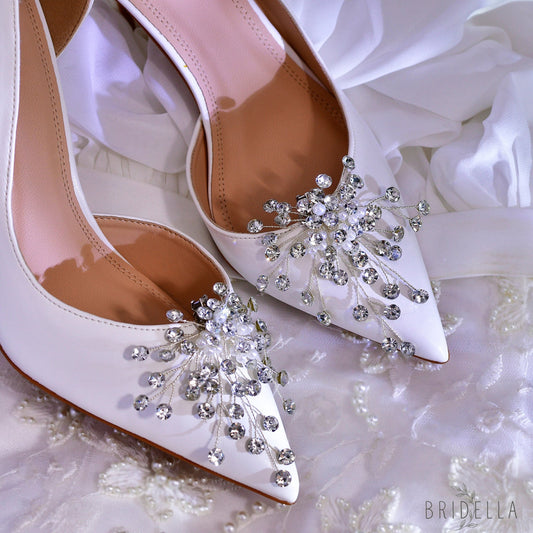 Pearl Rhinestone Bridal Shoe Clips Wedding Heel Decoration - Bridella BHX56 - White