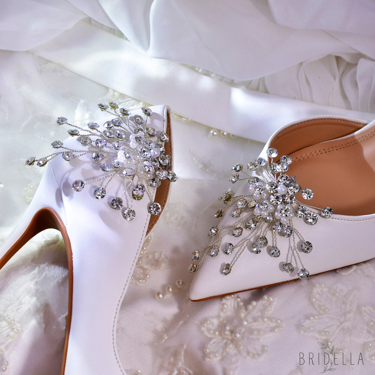Pearl Rhinestone Bridal Shoe Clips Wedding Heel Decoration - Bridella BHX56 - White