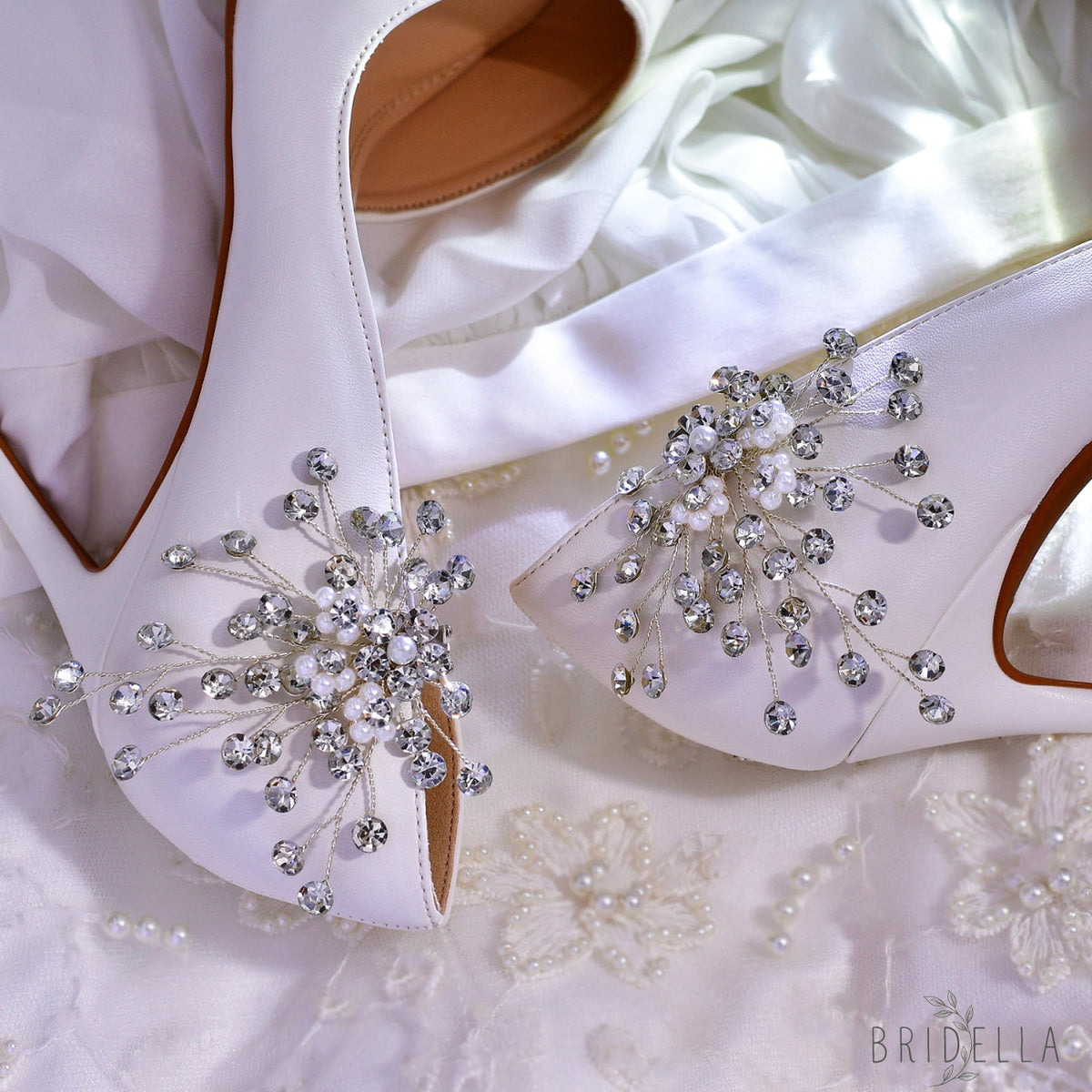 Pearl Rhinestone Bridal Shoe Clips Wedding Heel Decoration - Bridella BHX56 - White