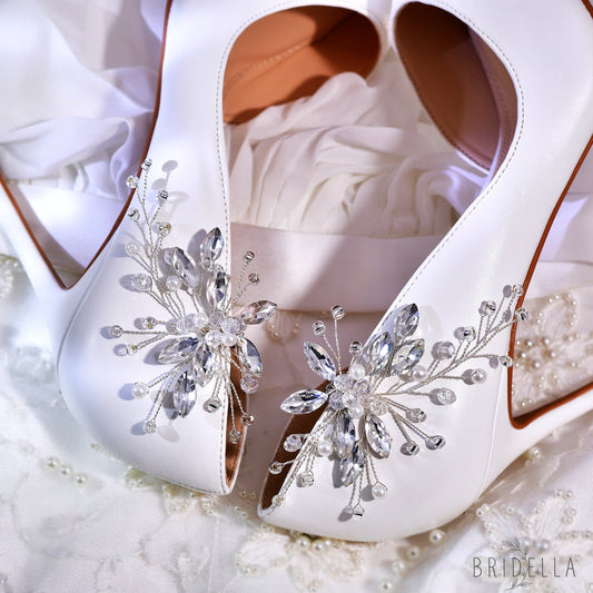 Pearl Rhinestone Bridal Shoe Clips Wedding Heel Decoration - Bridella BHX59 - White