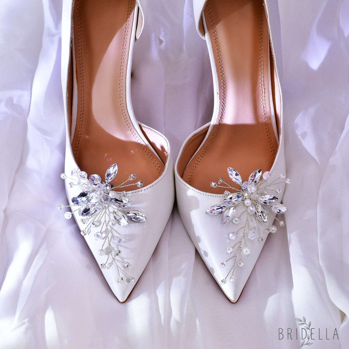 Pearl Rhinestone Bridal Shoe Clips Wedding Heel Decoration - Bridella BHX59 - White