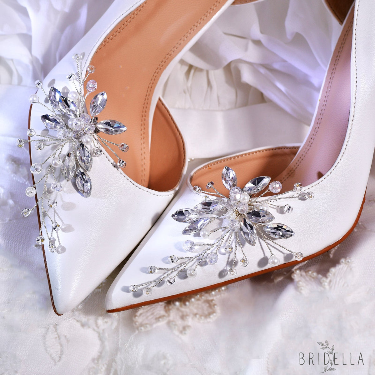 Pearl Rhinestone Bridal Shoe Clips Wedding Heel Decoration - Bridella BHX59 - White