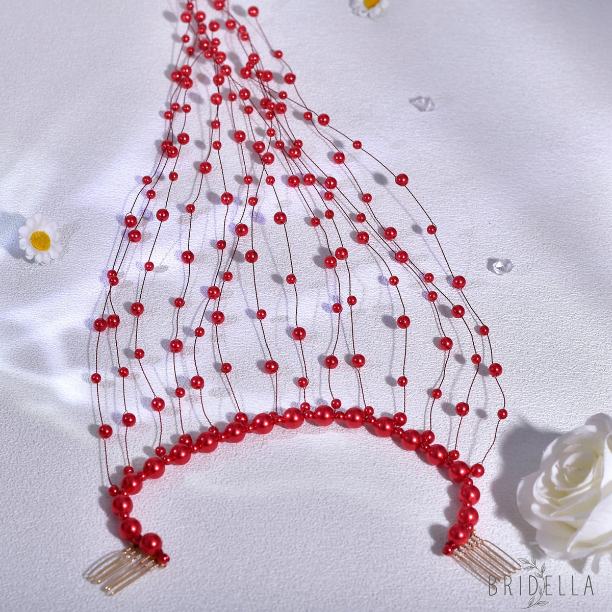 Pearl Tassel Bridal Hair Comb French Wedding Hair Accessories - Bridella BYXA171 - Red
