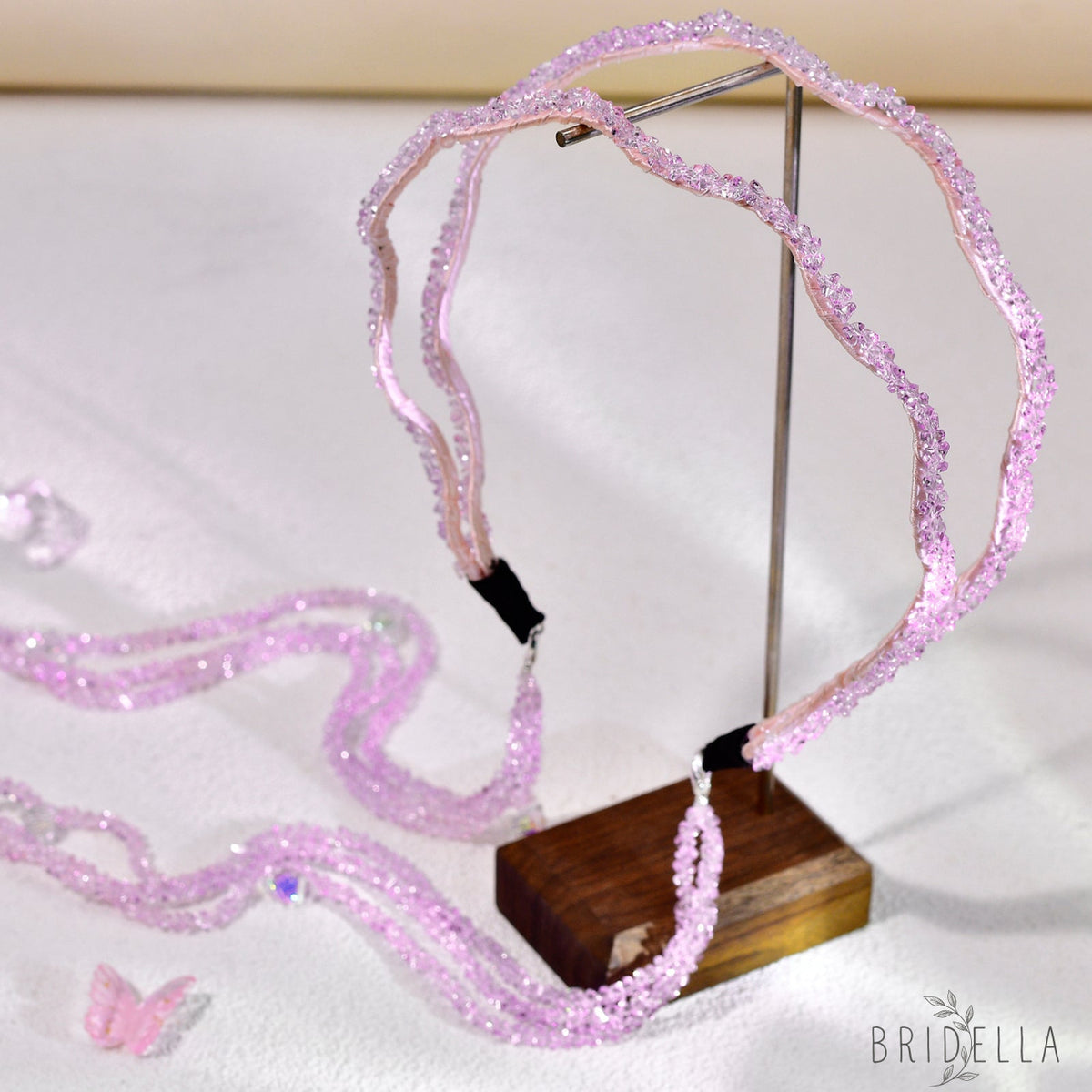 Pink Rhinestone Tassel Bridal Headband Wedding Hair Accessories - Bridella BYXA176 - Pink
