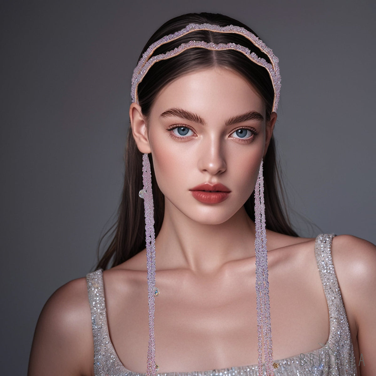 Pink Rhinestone Tassel Bridal Headband Wedding Hair Accessories - Bridella BYXA176 - Pink