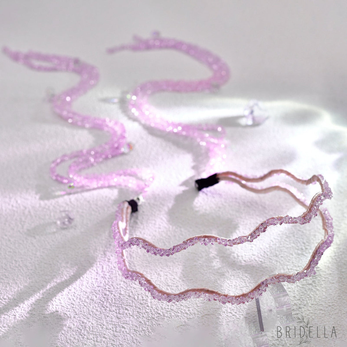 Pink Rhinestone Tassel Bridal Headband Wedding Hair Accessories - Bridella BYXA176 - Pink