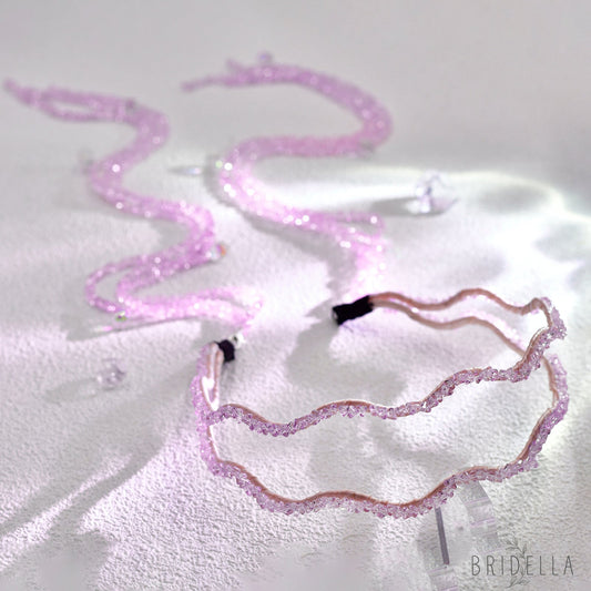 Pink Rhinestone Tassel Bridal Headband Wedding Hair Accessories - Bridella BYXA176 - Pink