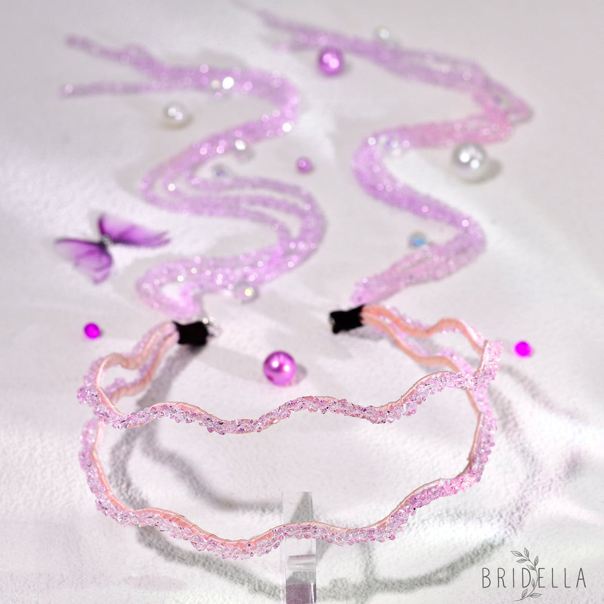Pink Rhinestone Tassel Bridal Headband Wedding Hair Accessories - Bridella BYXA176 - Pink