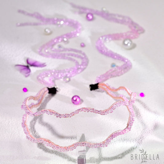 Pink Rhinestone Tassel Bridal Headband Wedding Hair Accessories - Bridella BYXA176 - Pink