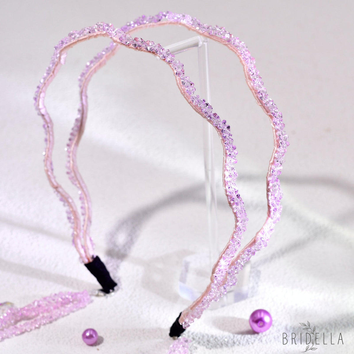 Pink Rhinestone Tassel Bridal Headband Wedding Hair Accessories - Bridella BYXA176 - Pink