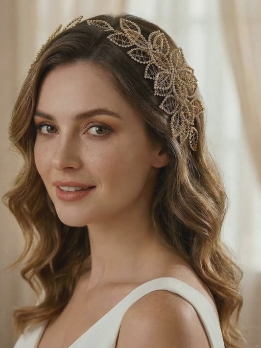 Gold Rhinestone Crown Bridal Tiara - Bridella BHP256-XG