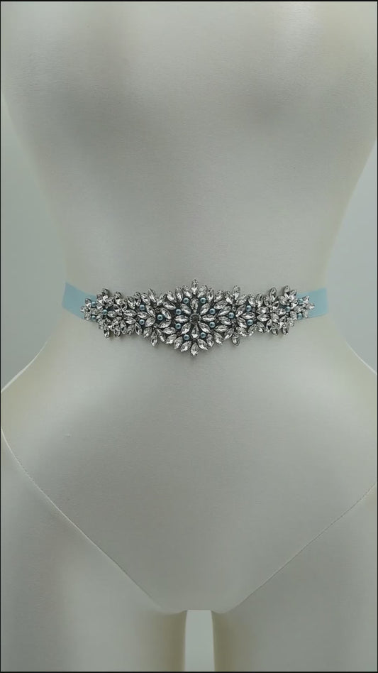Bridella BS121 Light Blue Rhinestone & Pearl Accessory