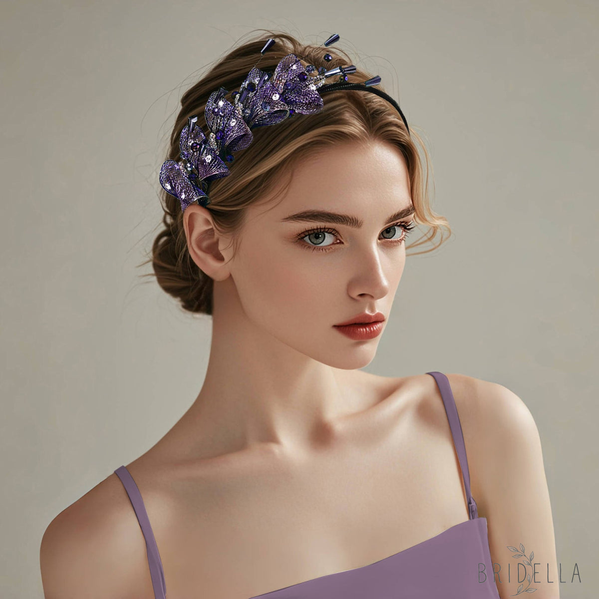 Purple Crystal Leaf Headband Bridal Hair Accessories - Bridella-BYXA27 - Purple