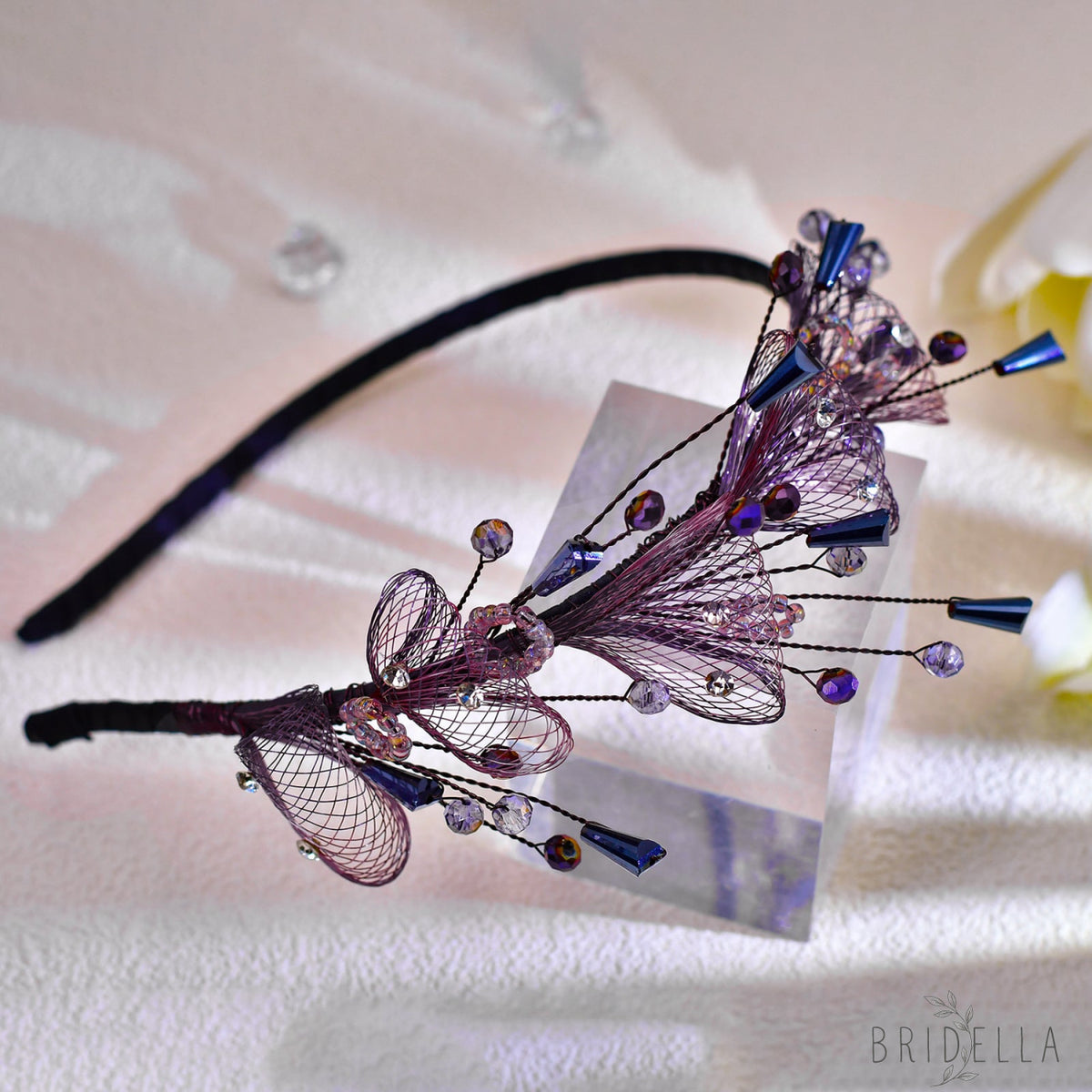 Purple Crystal Leaf Headband Bridal Hair Accessories - Bridella-BYXA27 - Purple