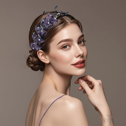 Purple Crystal Leaf Headband Bridal Hair Accessories - Bridella-BYXA27 - Purple
