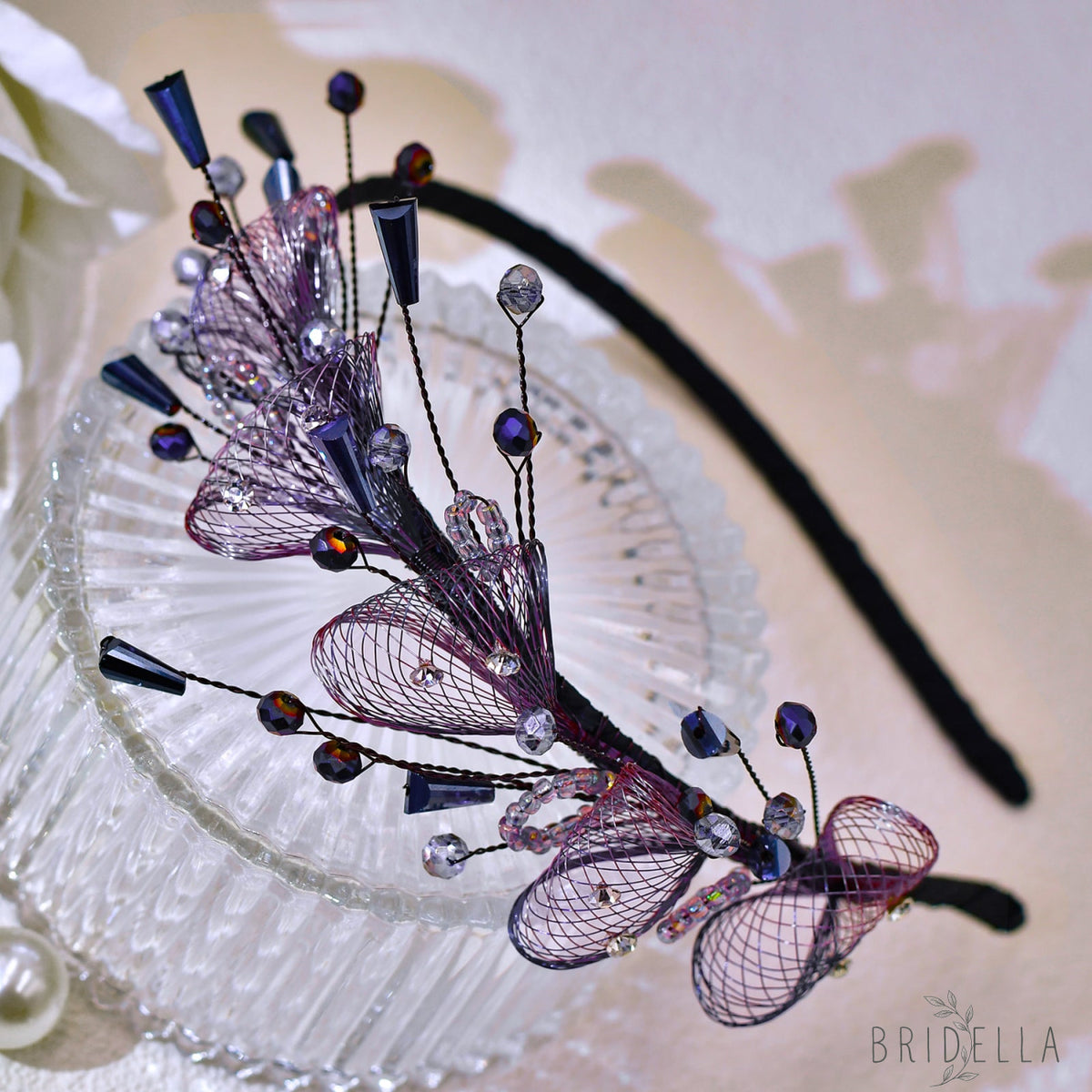 Purple Crystal Leaf Headband Bridal Hair Accessories - Bridella-BYXA27 - Purple