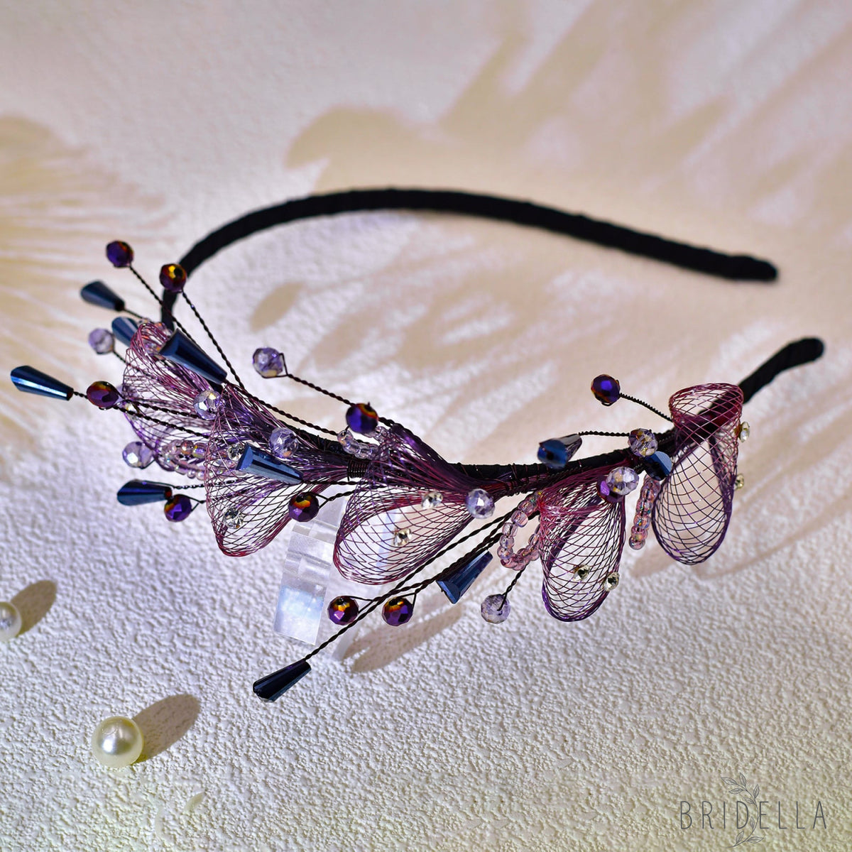 Purple Crystal Leaf Headband Bridal Hair Accessories - Bridella-BYXA27 - Purple