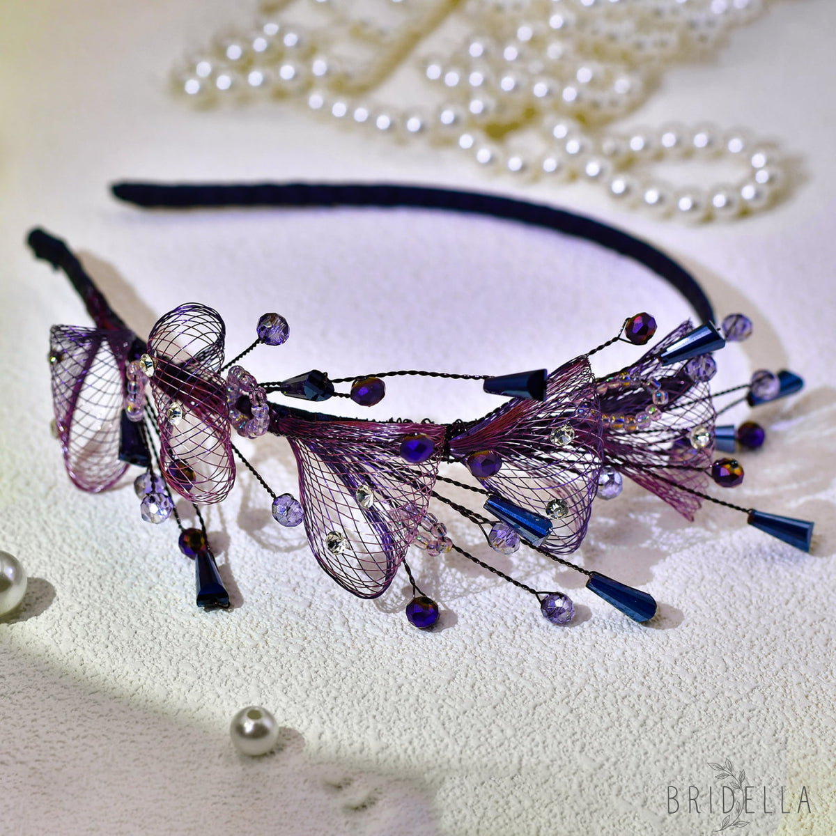 Purple Crystal Leaf Headband Bridal Hair Accessories - Bridella-BYXA27 - Purple