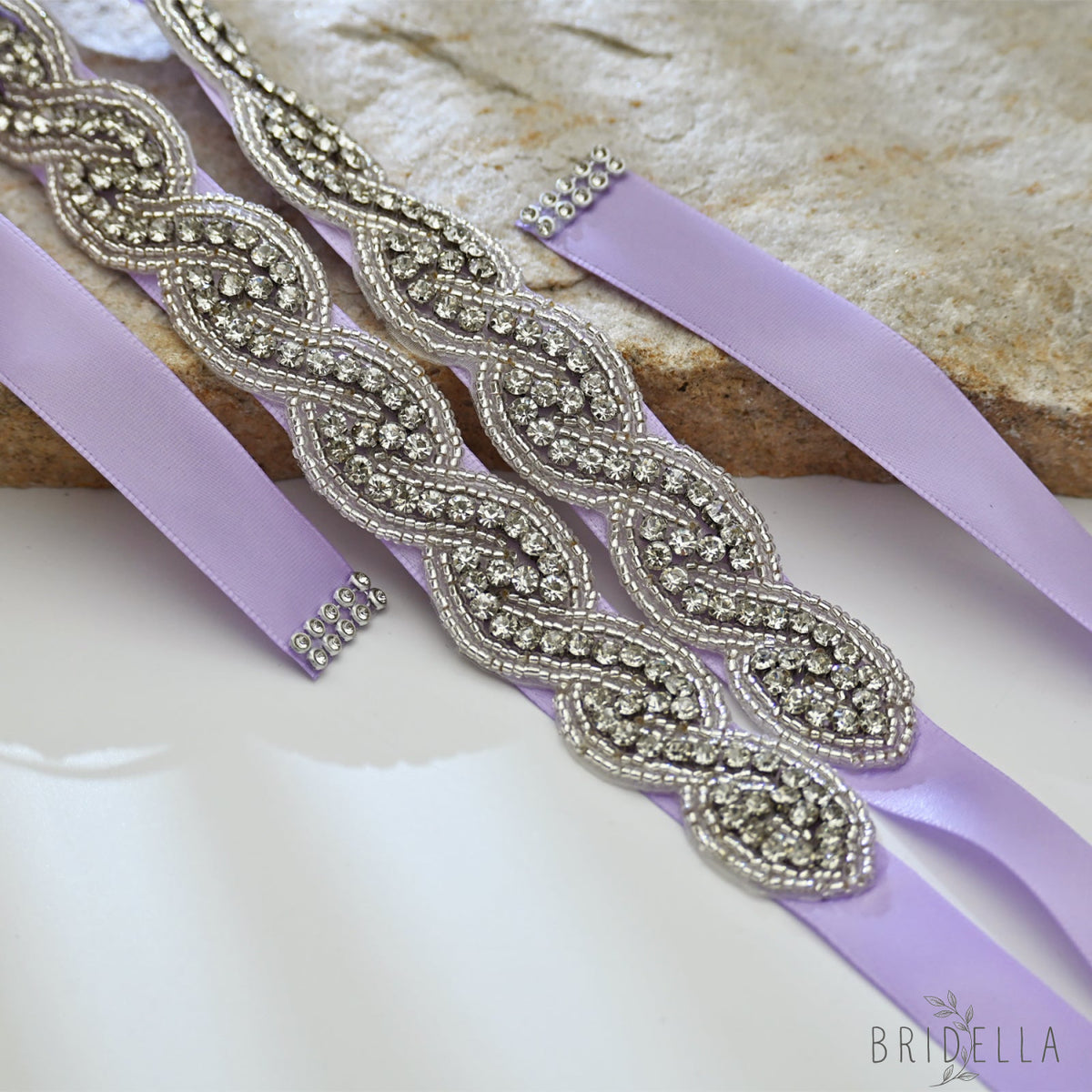 Purple Crystal Rhinestone Wedding Dress Belt Bridal Sash - Purple - Belts