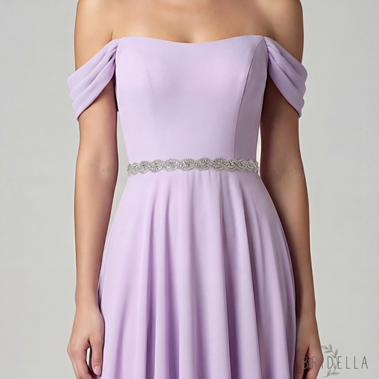 Purple Crystal Rhinestone Wedding Dress Belt Bridal Sash - Purple - Belts