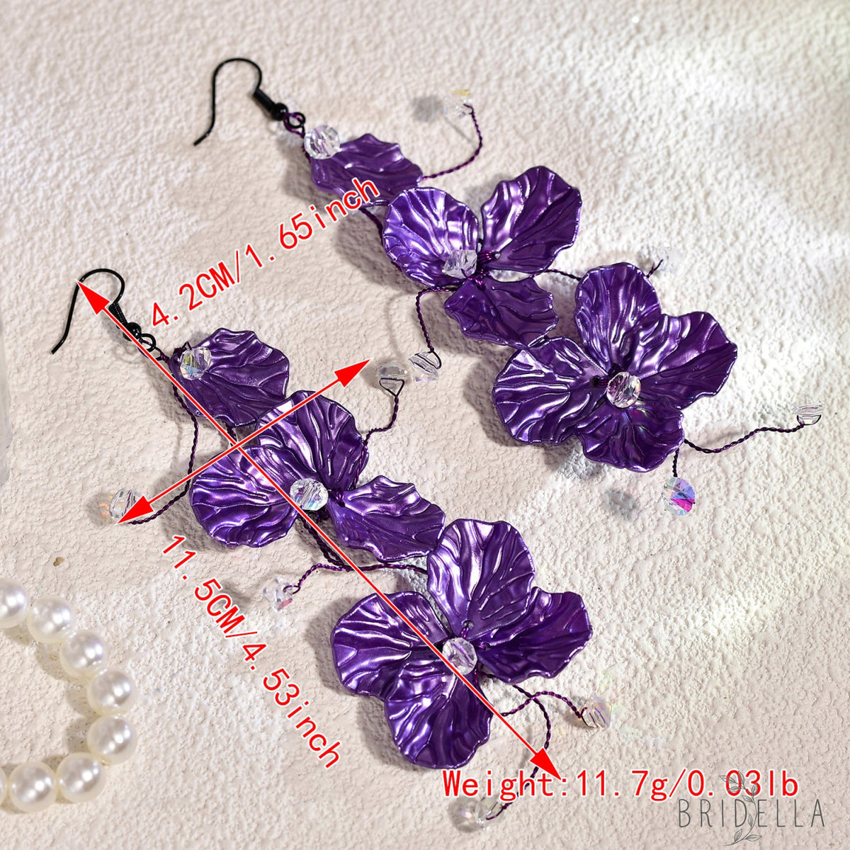 Purple Flower Crystal Drop Earrings Fairy Style Jewelry - Bridella BYXB11 - Purple
