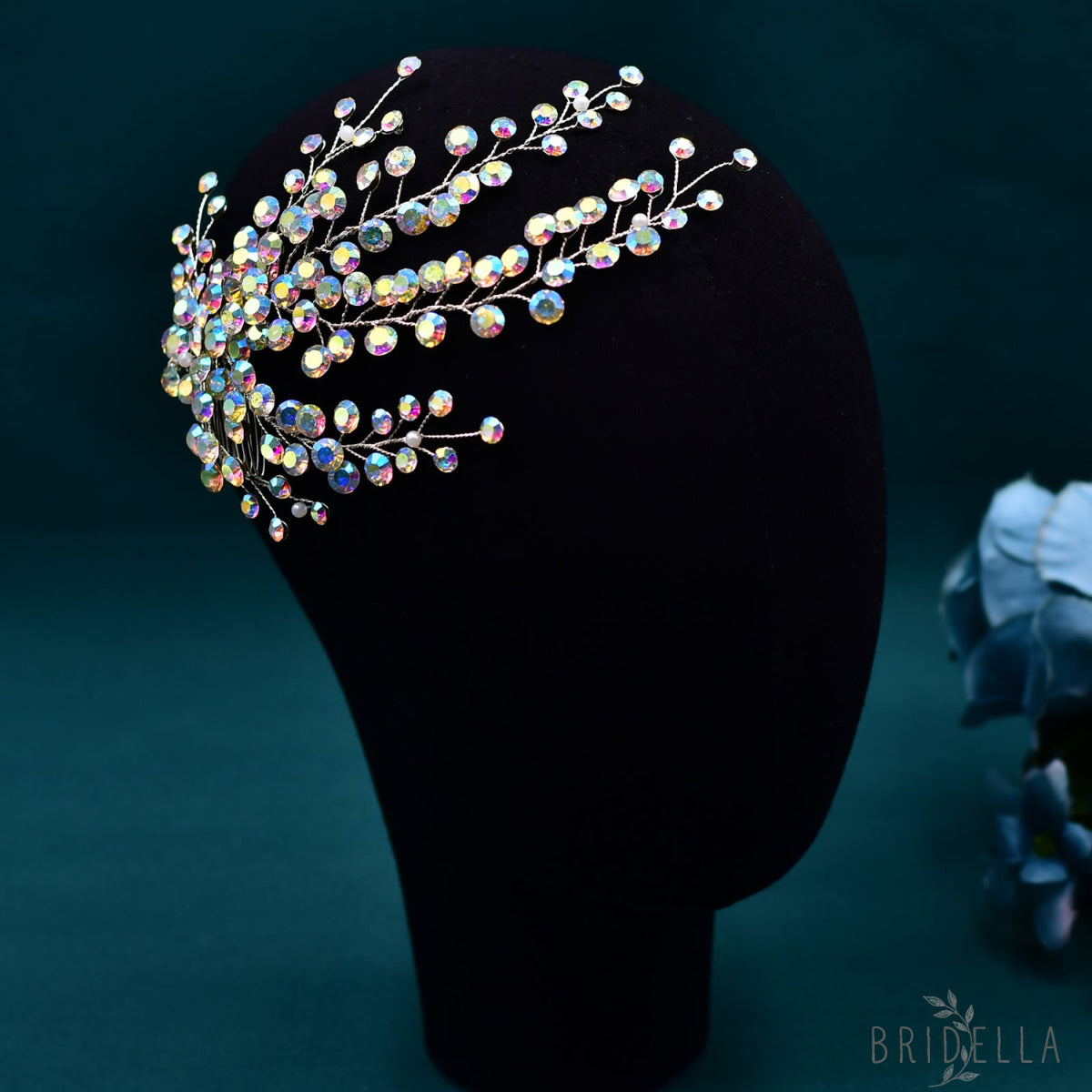 BHP590-AB red rhinestone hair comb