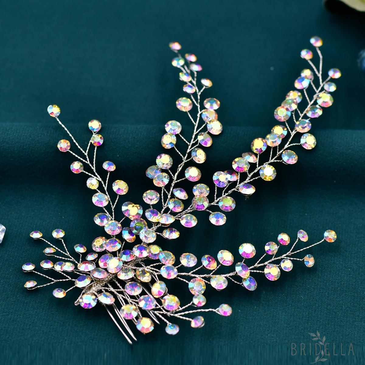 BHP590-AB red rhinestone hair comb