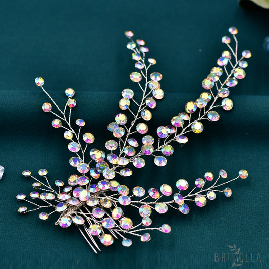BHP590-AB red rhinestone hair comb