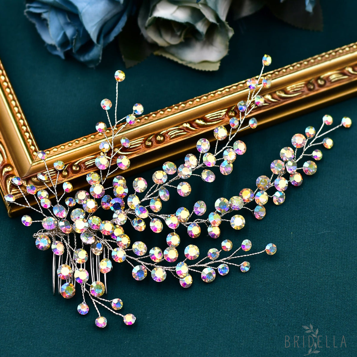 BHP590-AB red rhinestone hair comb