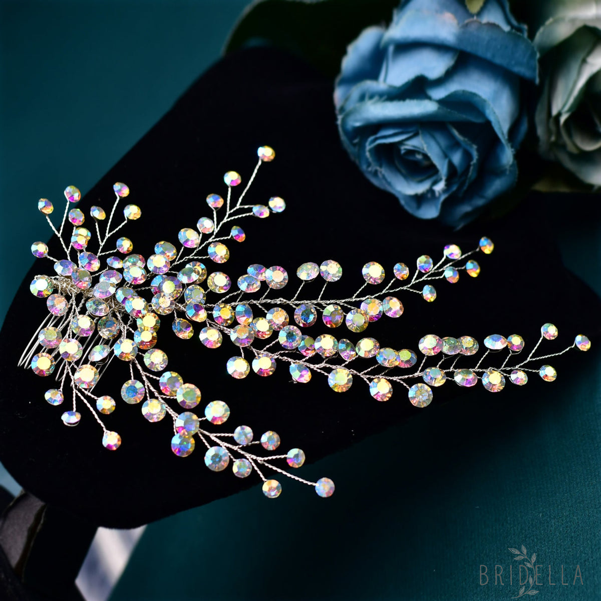 BHP590-AB red rhinestone hair comb