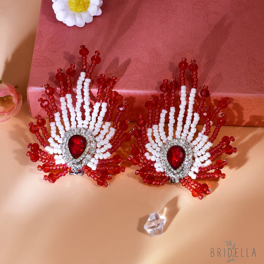 Red Beaded Bridal Shoe Clips Wedding Heel Decoration - Bridella BHX72 - Red
