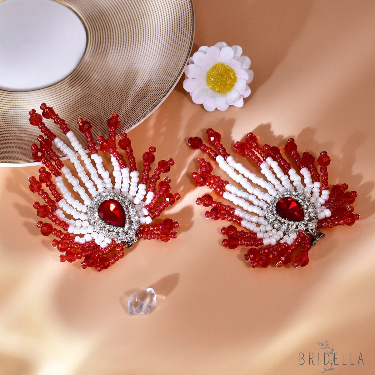 Red Beaded Bridal Shoe Clips Wedding Heel Decoration - Bridella BHX72 - Red