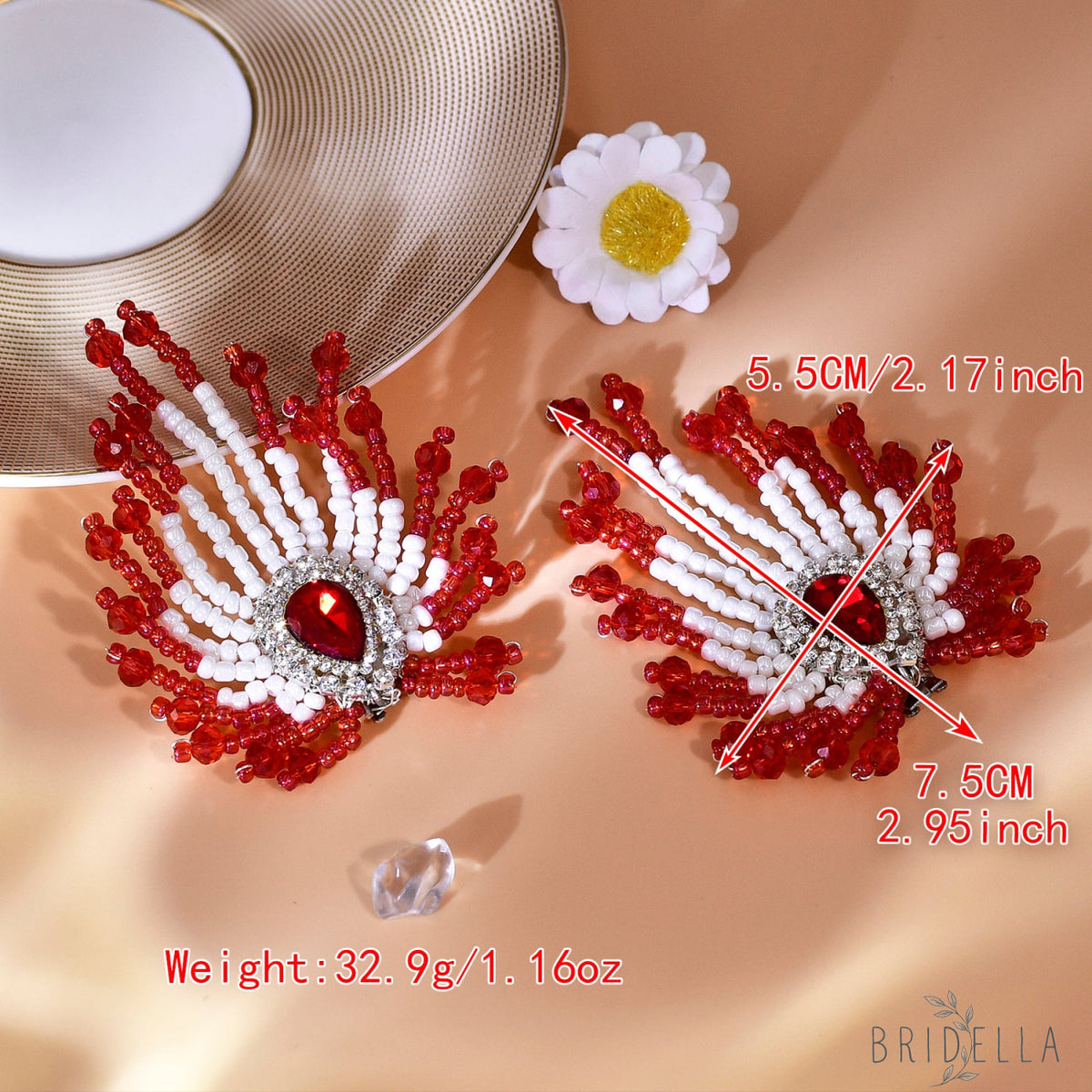 Red Beaded Bridal Shoe Clips Wedding Heel Decoration - Bridella BHX72 - Red
