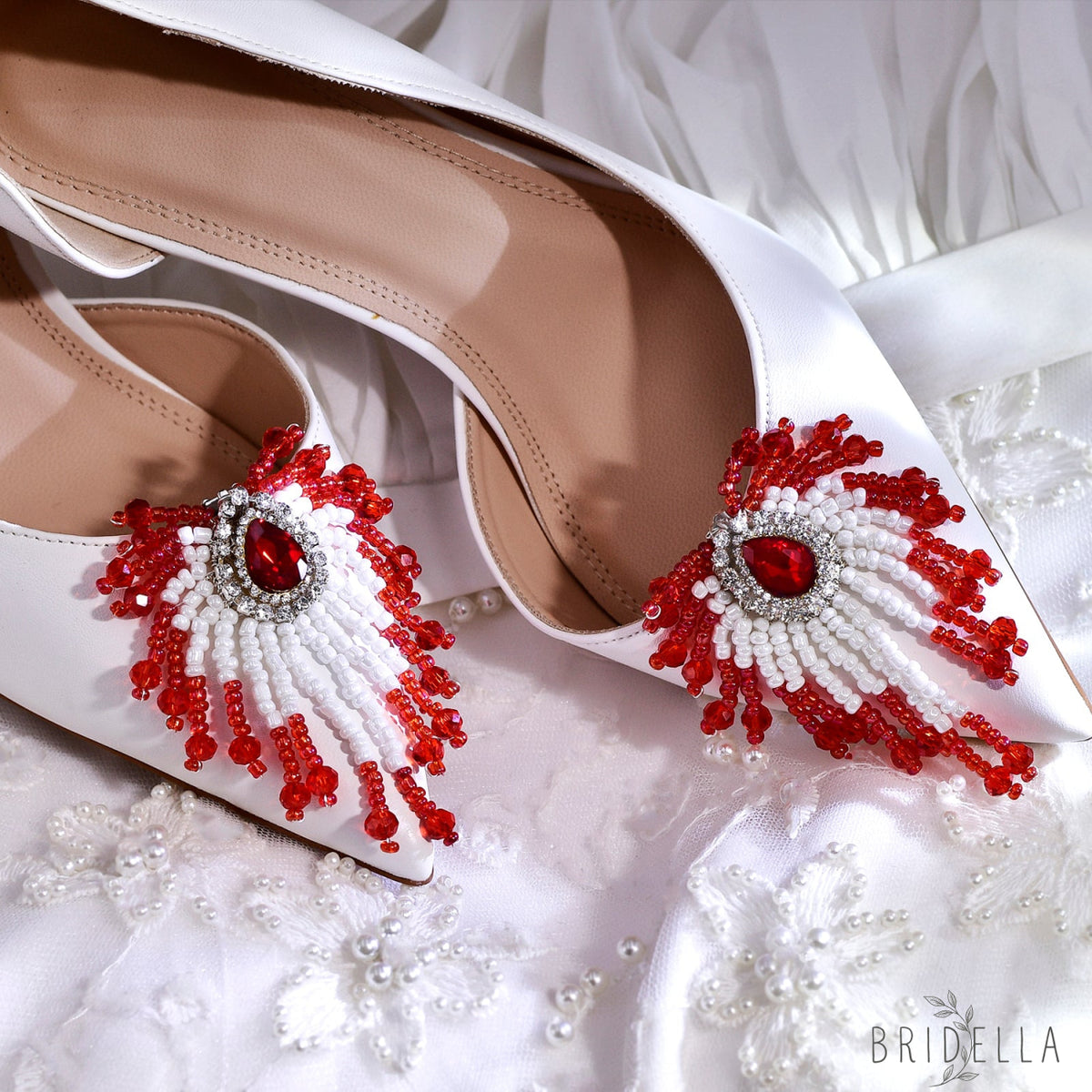 Red Beaded Bridal Shoe Clips Wedding Heel Decoration - Bridella BHX72 - Red