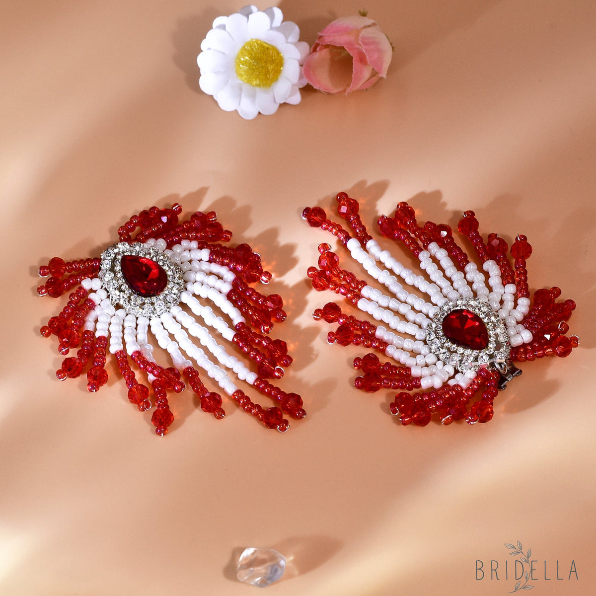 Red Beaded Bridal Shoe Clips Wedding Heel Decoration - Bridella BHX72 - Red