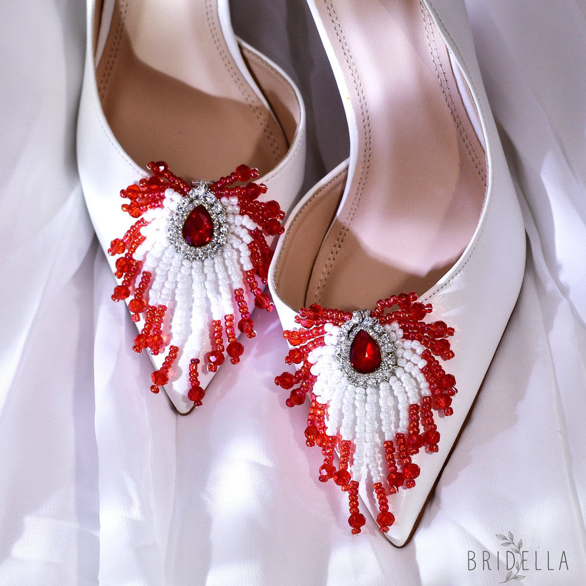 Red Beaded Bridal Shoe Clips Wedding Heel Decoration - Bridella BHX72 - Red