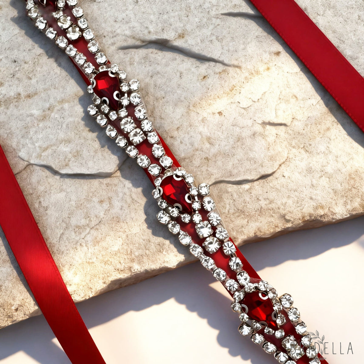 Red Rhinestone Bridal Belt Wedding Sash - Red - Blets