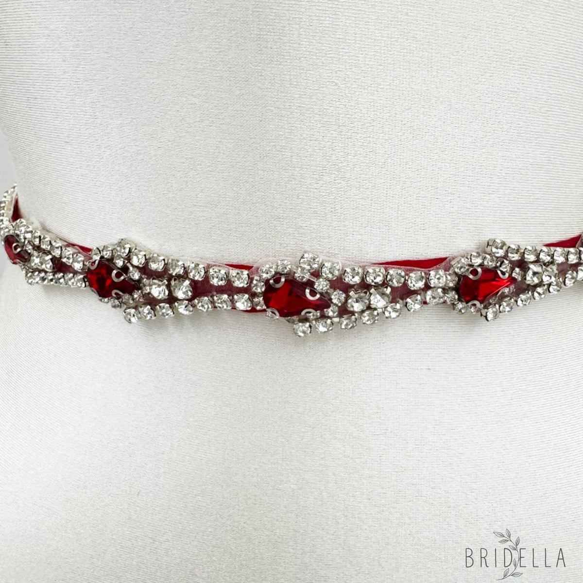 Red Rhinestone Bridal Belt Wedding Sash - Red - Blets