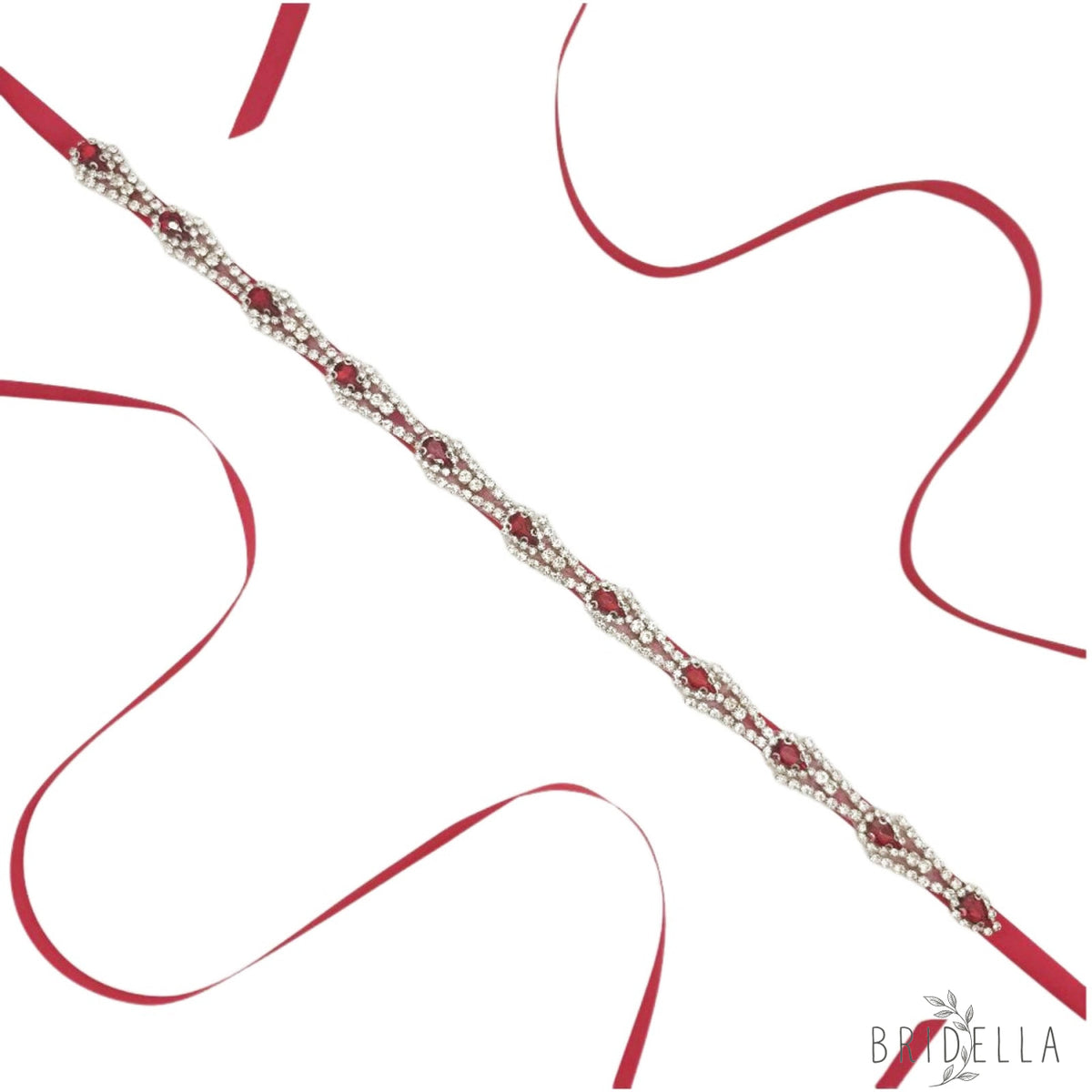 Red Rhinestone Bridal Belt Wedding Sash - Red - Blets